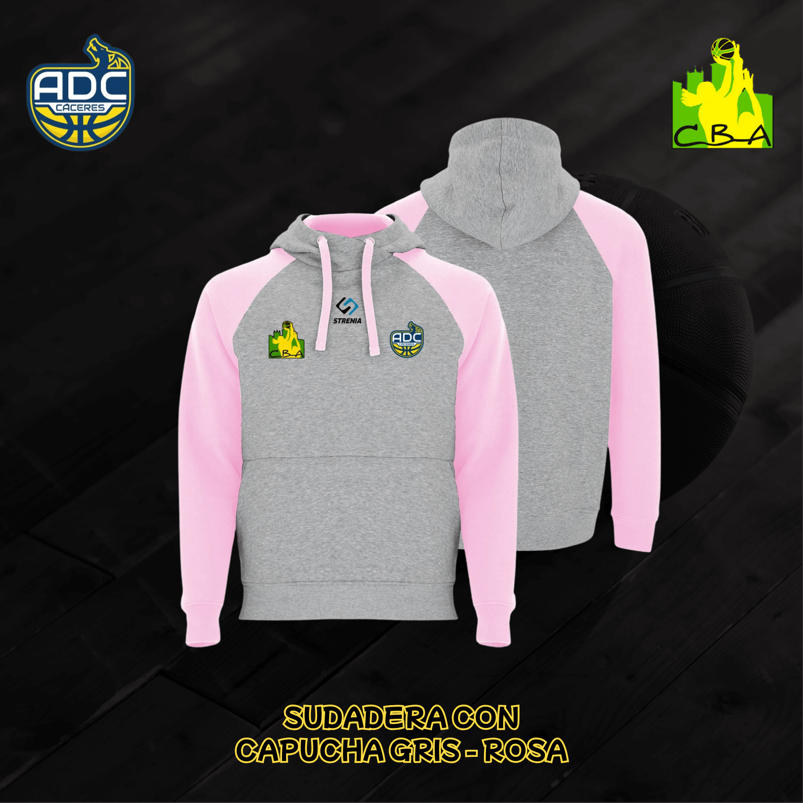 Sudadera gris-rosa con capucha